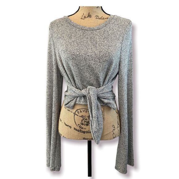 URBAN OUTFITTERS Tie Waist Top Marled Long Sleeve Stretch Pullover Large - Picture 1 of 6
